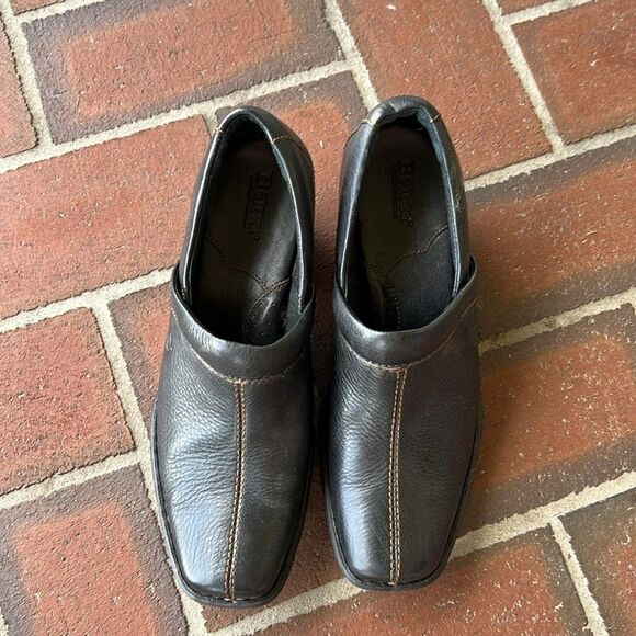 Born Leather Heeled Split Toe Clogs Black Size 7 - Picture 2 of 9